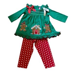 NWT Good Lad 2 Piece Girl’s Christmas Outfit Gingerbread House & Man 12M